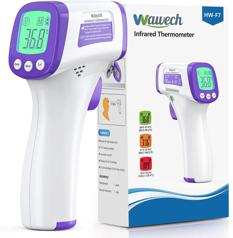 Wawech Termometro febbre infrarossi 2 in 1 Termometro frontale professionale a distanza 5-8CM Termometro digitale febbre Beeper per adulti neonati bambini