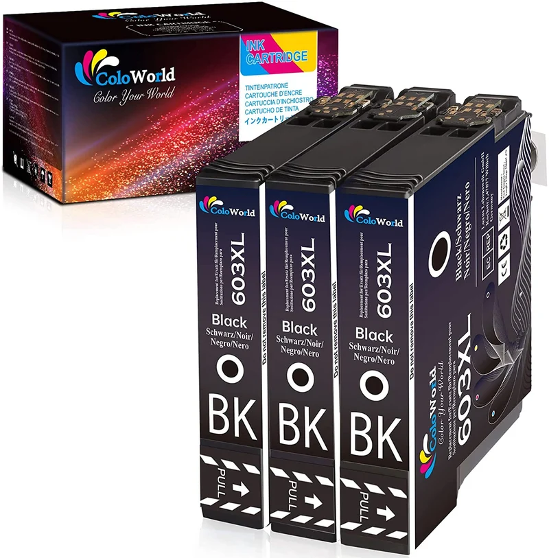 ColoWorld 603 XL Nero Cartucce d'inchiostro per epson 603XL Cartuccia Compatibile con epson expression Home XP-2100 2105 3100 3105 4100 4105 WorkForce WF-2810 2830 2835 2850 Stampanti 3-Packs