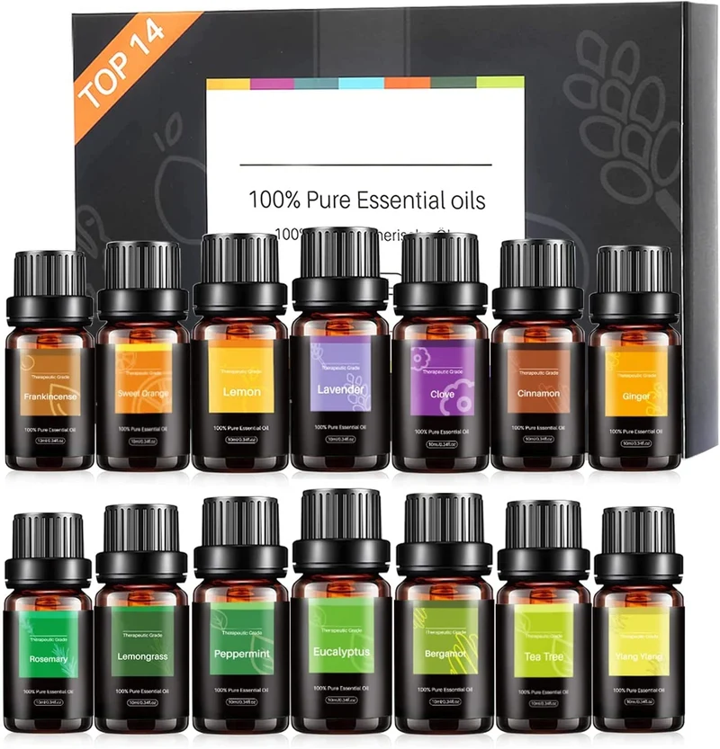 Oli Essenziali Aromaterapia 14x10ML, 100% Puri e Naturale Set di Oli Essenziali per Diffusori Umidificatore, SPA, Sauna, Aromaterapia Regalo da Bagno, Regalo Olio Essenziale