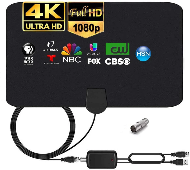 MILIWAN Antenna TV Interna con Amplificatore Segnale Antenna HDTV per DTT DVB-T/DVB-T 2 con Cavo di 4,4m, Antenna Finestre per Ricezione TV Digitale HD/VHF/UHF/FM
