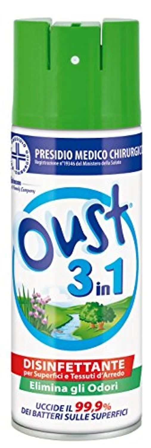 Oust 3 in 1 Spray Disinfettante 400 ml, per Superfici e Tessuti, Uccide il 99,9% dei Batteri ed Elimina gli Odori, 1 pezzo