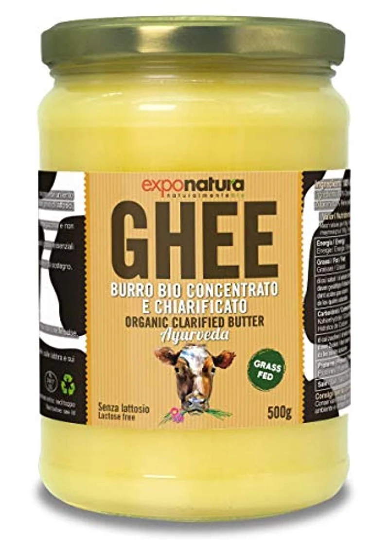 Ghee biologico 500g - burro chiarificato secondo l’antica ricetta Ayurvedica - solo da latte di mucche al pascolo - senza lattosio estremamente digeribile - Exponatura