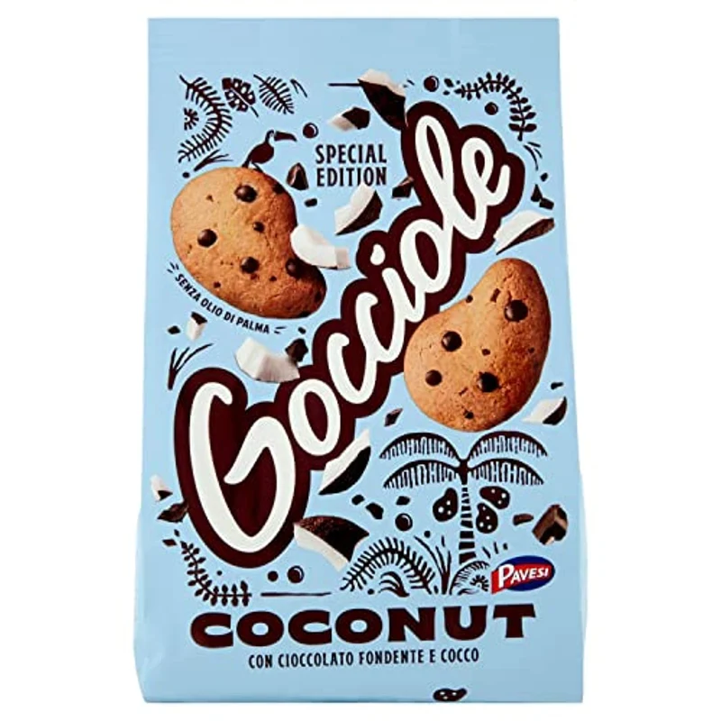 Pavesi Biscotti Frollini Gocciole Coconut, Biscotti da Colazione con Cioccolato Fondente e Cocco - 320 gr