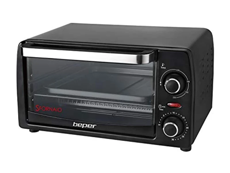Beper 90.882 – Fornetto Elettrico 12L, Elementi Riscaldanti al Quarzo, Temperatura Regolabile fino a 230°C, Timer Regolabile fino a 30 Minuti, Autospegnimenti, Nero, 35.5 x 28 x 19.4 cm
