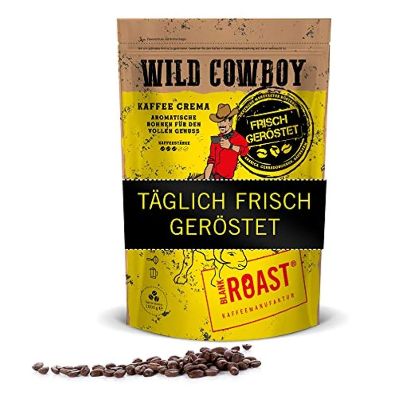 Blank Roast 70463-1800 Wild Cowboy - Chicchi di Caffè Appena Tostati, Crema, 1000 g di Fagioli Interi