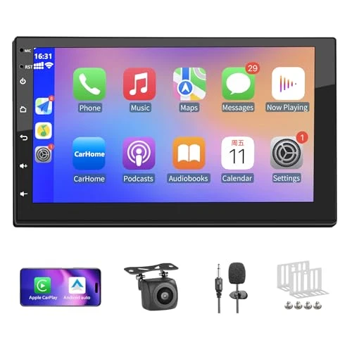 [2GB+32GB] Autoradio 2 Din con 7 Pollici Touchscreen Stereo Auto Supporta Wireless Carplay&Android Auto, Autoradio Bluetooth con Telecamera 4K, Microfono, Bluetooth Vivavoce, Mirror Link, GPS/WiFi