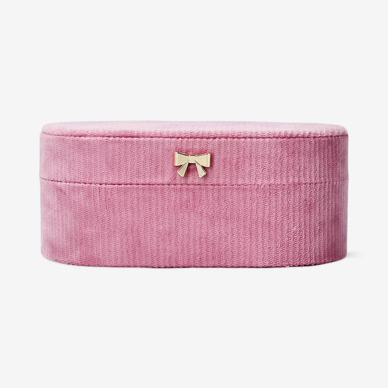 Pink corduroy jewellery box - 22 cm