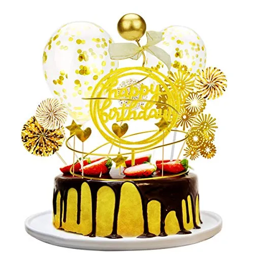 Herefun Decorazione Torta Topper Set, Includere Oro Glitter Happy Birthday...