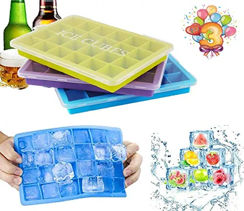 JIALING Ice Cube Tray,Stampo Ghiaccio Silicone con Coperchio, 3 Pezzi Stampo...