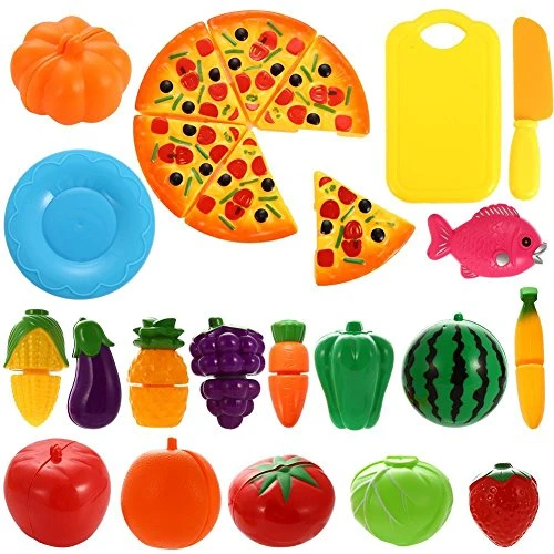 NIWWIN 24 PCS Gioca Set di Cibo per Bambini Tagliere in plastica Pizza e...