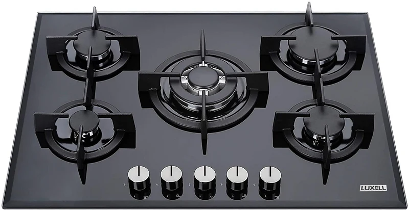 Staylux Piano cottura 75 cm vetro temperato nero fuochi in ghisa