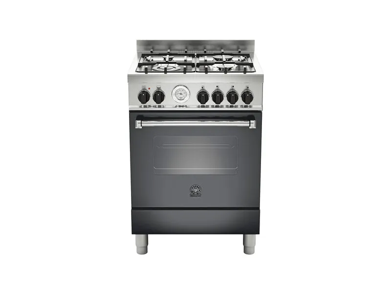 Ⓜ️🔵🔵🔵 LA GERMANIA AMN664ENET - Cucina, Piano di Lavoro Scatolato, 4 Fuochi Gas, Forno Elettrico Singolo Multifunzione, 60x60 cm, Nero Opaco, Serie Americana, Nuova classe A