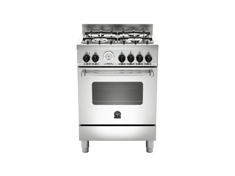 Ⓜ️🔵🔵🔵 LA GERMANIA AMN664EXT - Cucina, Piano di Lavoro Scatolato, 4 Fuochi Gas, Forno Elettrico Singolo Multifunzione, 60x60 cm, Acciaio Inox, Serie Americana, Nuova classe A