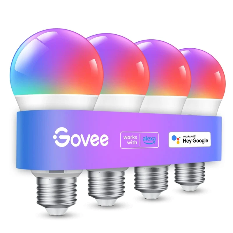 Govee Lampadina LED E27 Intelligenti WiFi e Bluetooth, Funziona con l'app Alexa Google Assistant Home, 16 Milioni di Colori RGBWW fai da te, Sincronizzazione Musicale Lampadina Smart, Set di 4