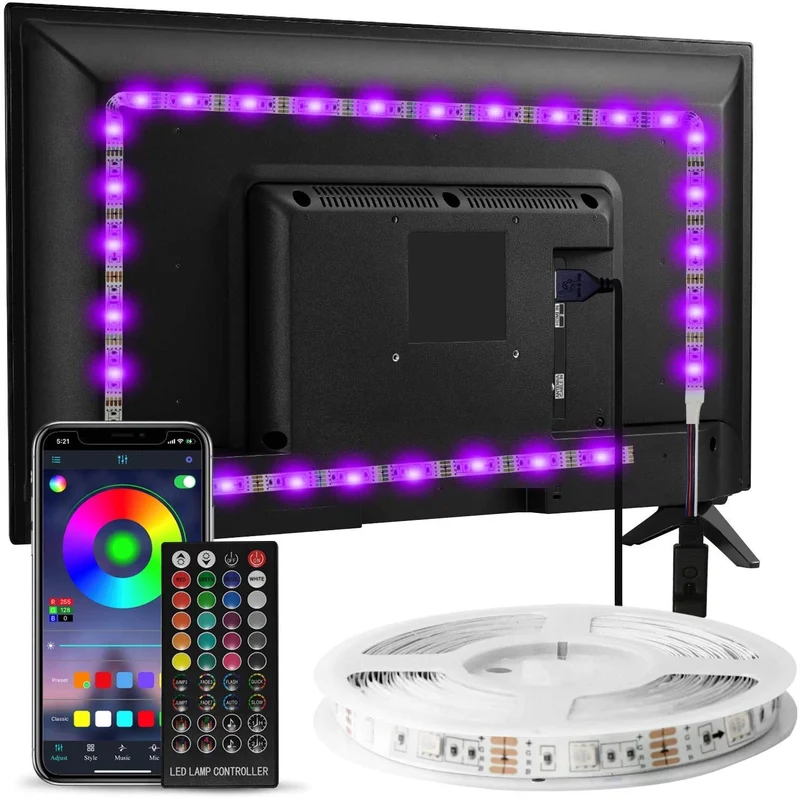 Enteenly Striscia LED TV 3 m, Striscia luminosa LED Retroilluminazione TV 40-65in, 5050 RGB USB con Telecomando Multicolore FAI DA TE Ritmo Musicale Striscia LED Controllato da APP per HDTV Monitor