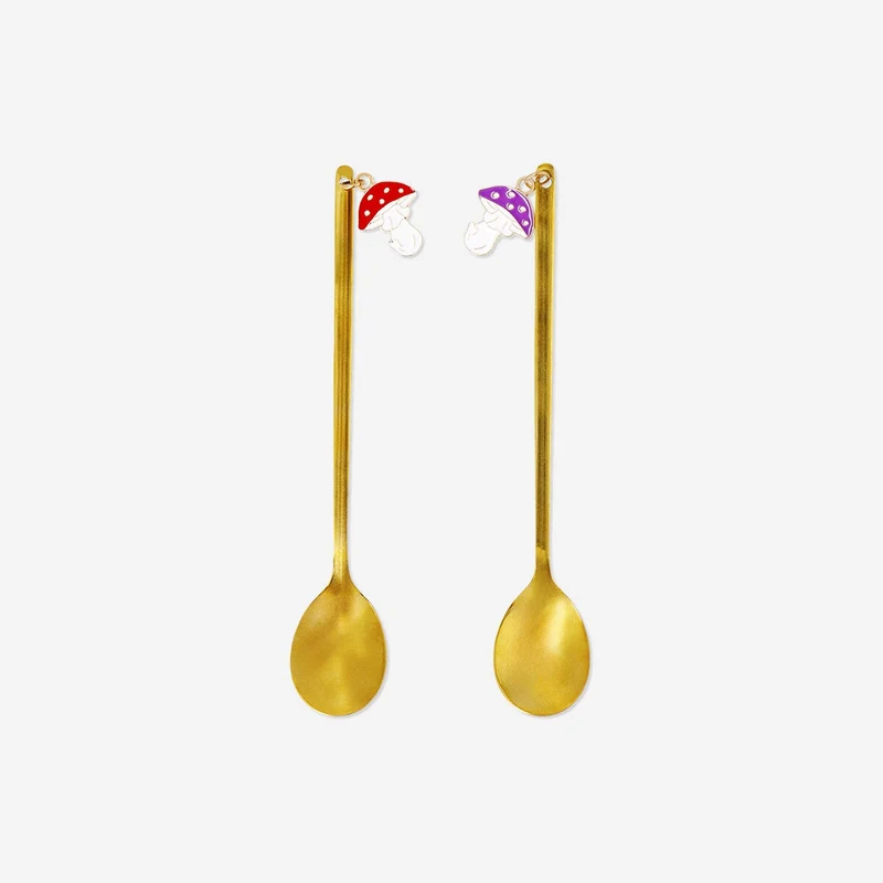 Gold dessert spoons with mushrooms - 2 pcs