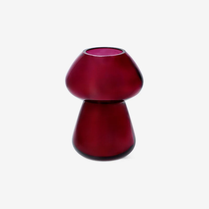 Burgundy mushroom glass vase - 17 cm