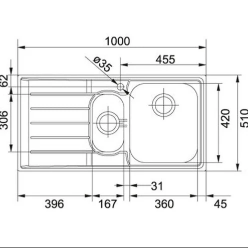 LAVELLO Franke NEX 651 Neptune Lavello 1 vasca e 1/2 incasso 100 x 51 con gocciolatoio destro - inox satinato 101.0040.737