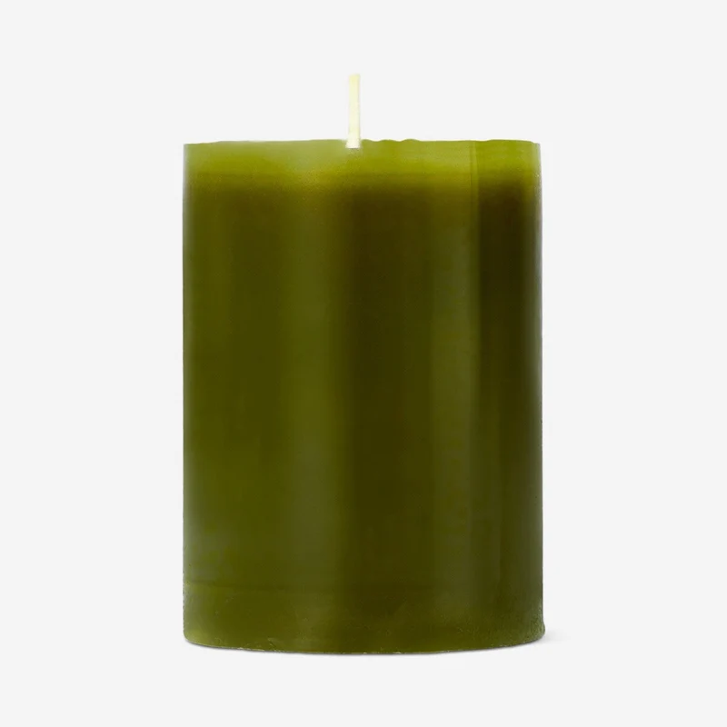 Olive green pillar candle - 8 cm