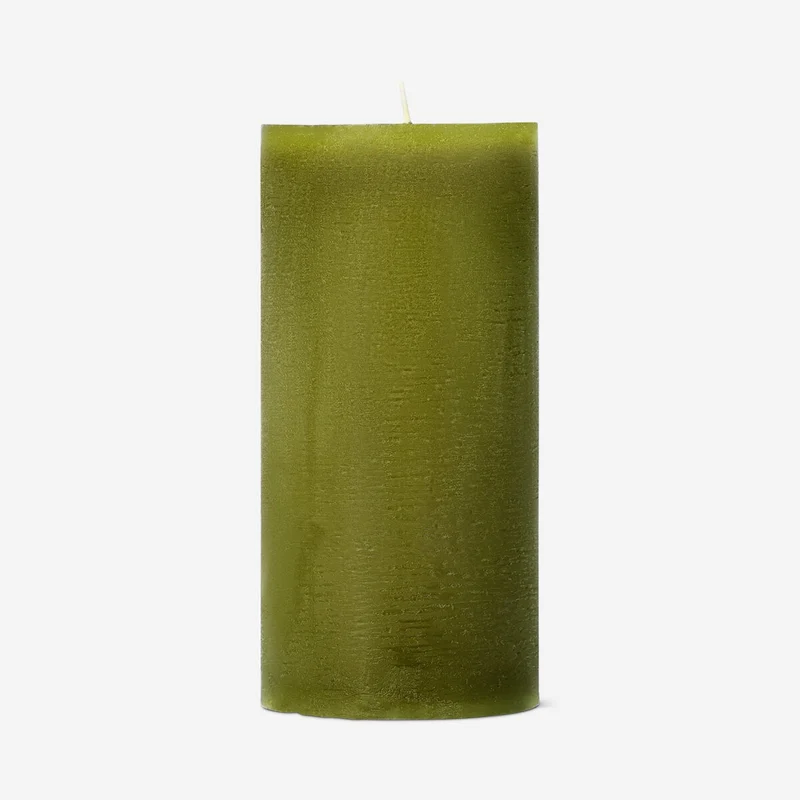 Olive green pillar candle - 12 cm