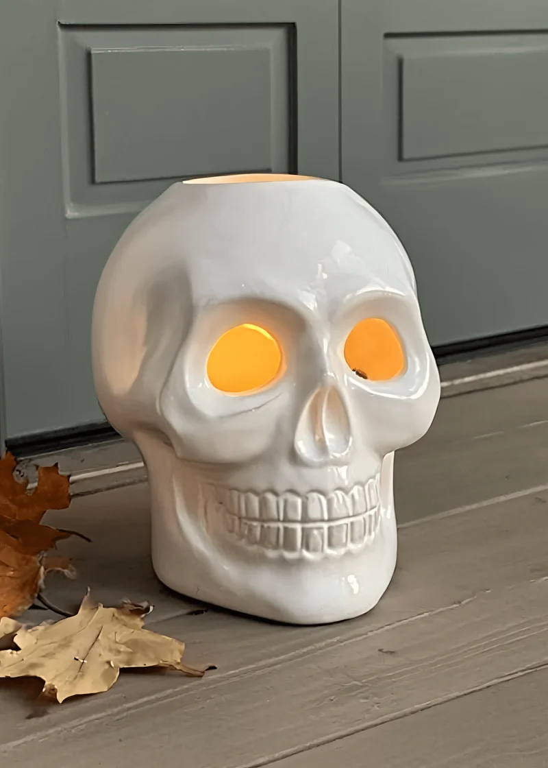 Ceramic skull LED candle holder - 17 cm