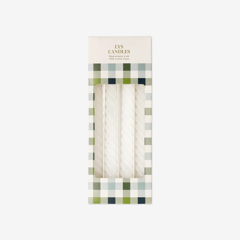 Twisted white dinner candles - 4 pcs