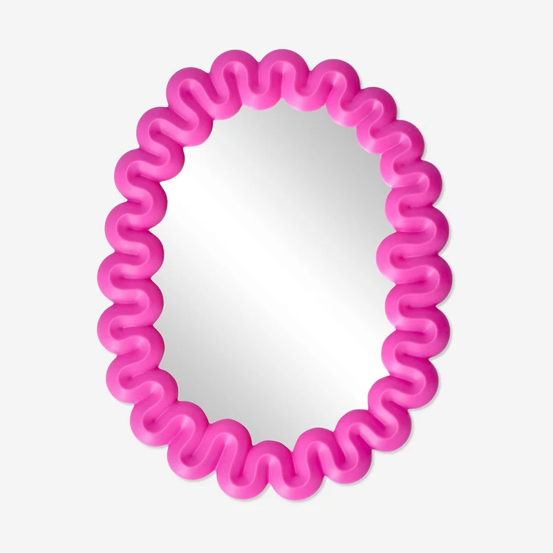 Pink mirror with swirly edges - 23x18 cm