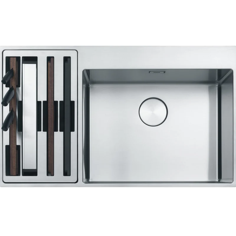 LAVELLO Franke BWX 220-54-27 Box Center Lavello 2 vasche semifilo/filotop 86 x 51 - inox satinato - vano accessorio sinistro 127.0538.260
