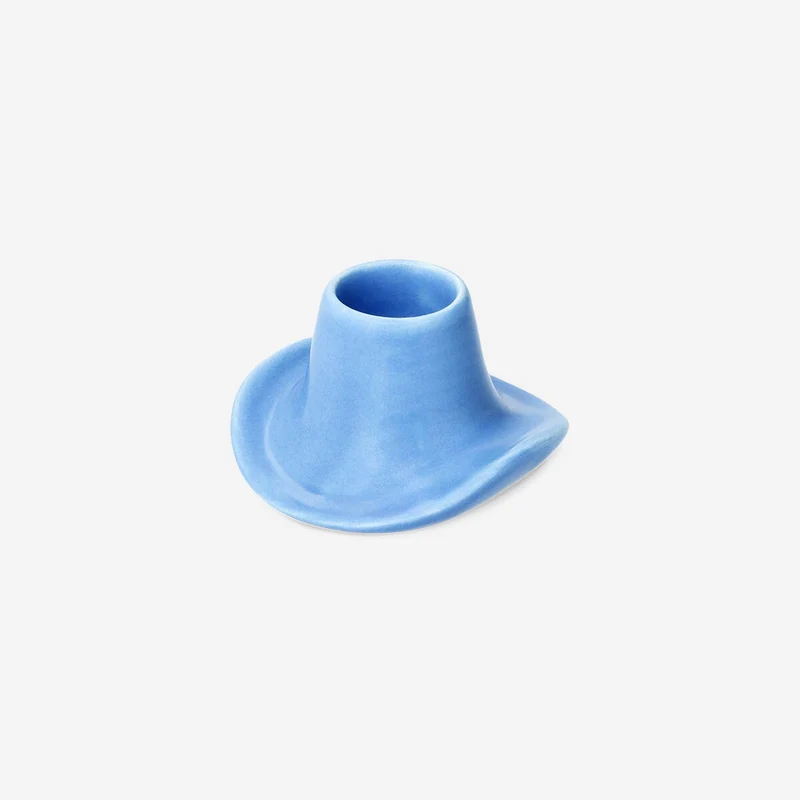 Blue cowboy hat candle holder