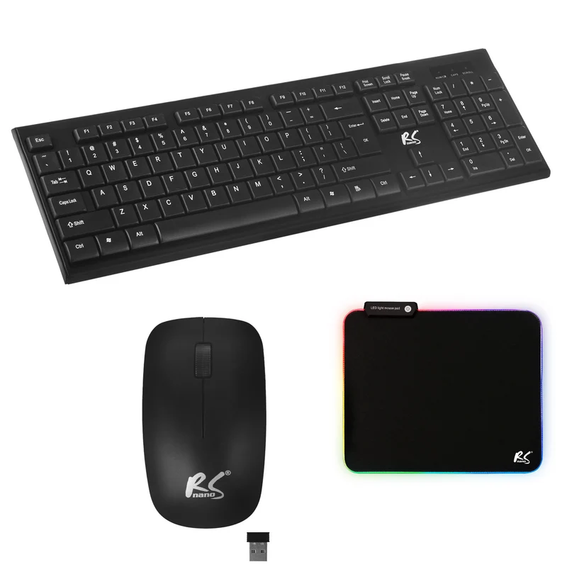 Set NanoRS, RS580 Tastiera + mouse senza fili COMBO + tappetino per mouse LED