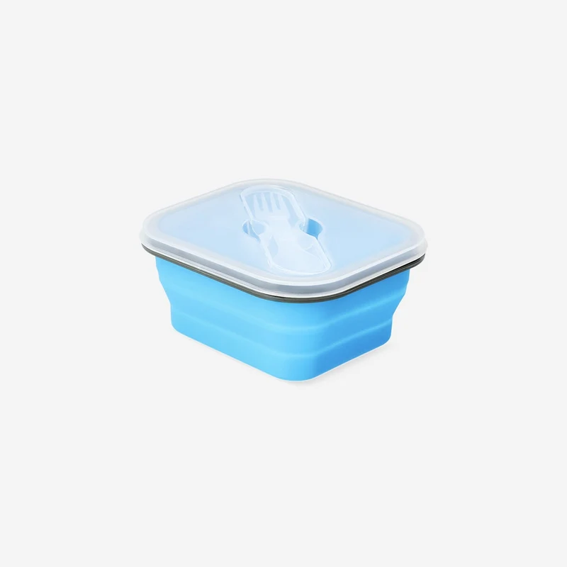 Collapsible blue lunchbox with spork