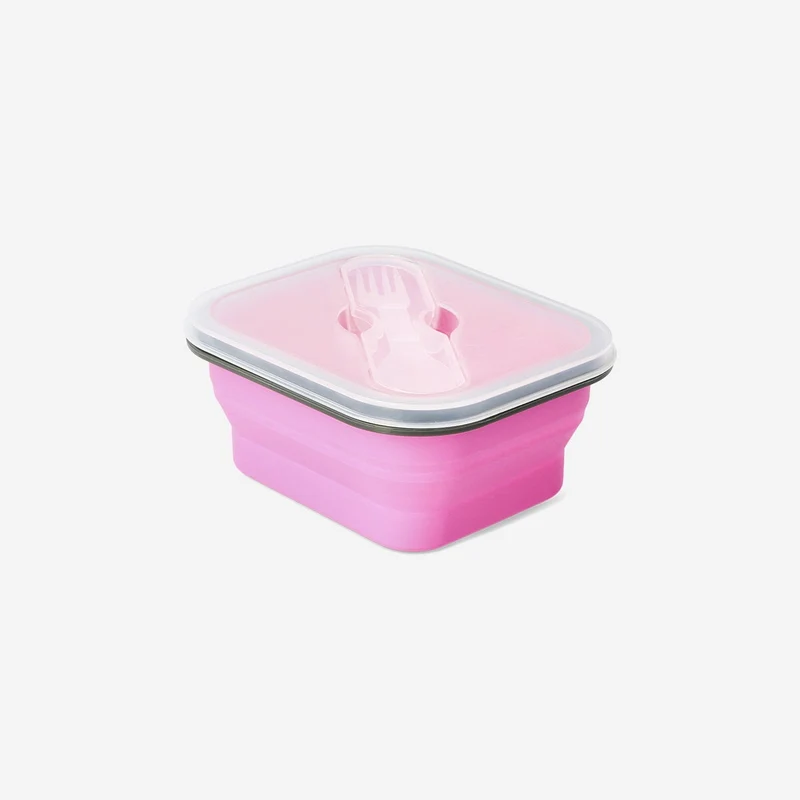 Collapsible pink lunchbox with spork
