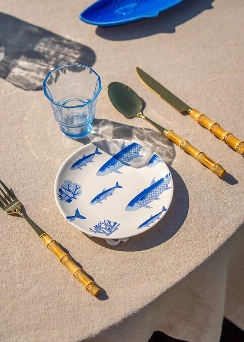 Plate with blue fish print - 15.5 cm