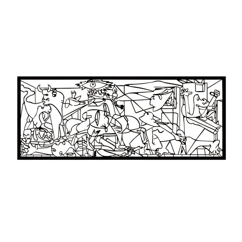 Quadro traforato, decorazione murale 3D, quadro 3D "Guernica di Pablo Picasso" 100x40cm Nero