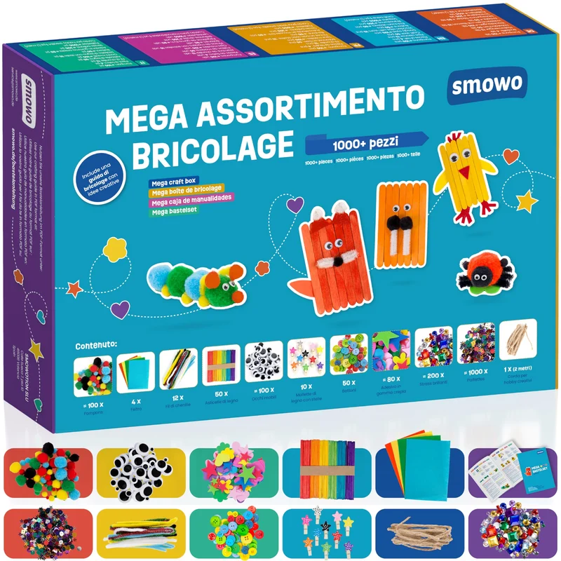 Smowo® Kit Lavoretti Creativi per Bambini - Grande Set di Bricolage con Scovolini e Materiale Vari, Ideale per Ragazze e Ragazzi