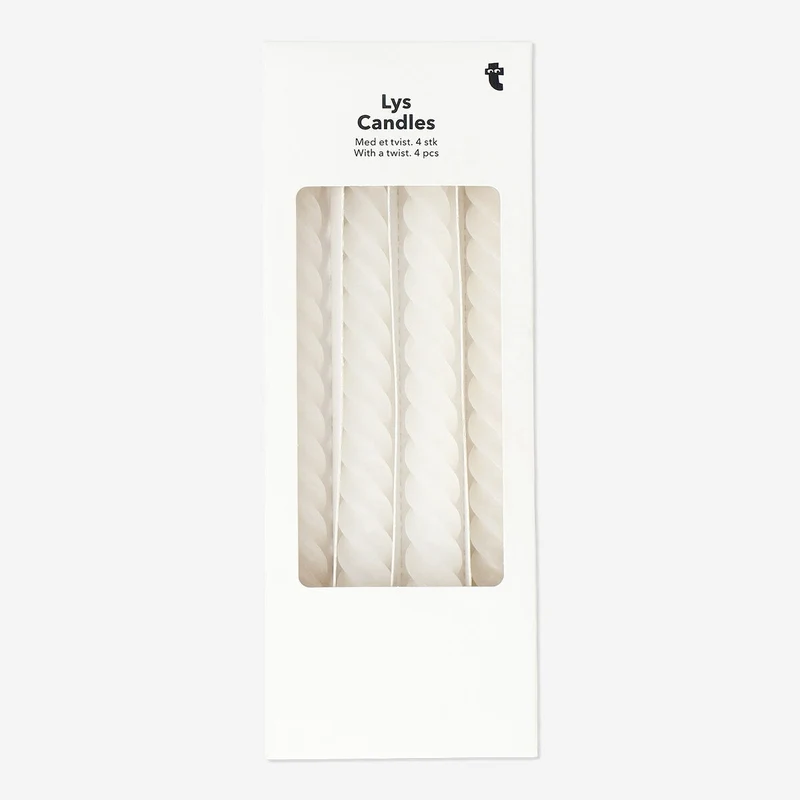 Twisted Dinner Candles in White - 4 pcs