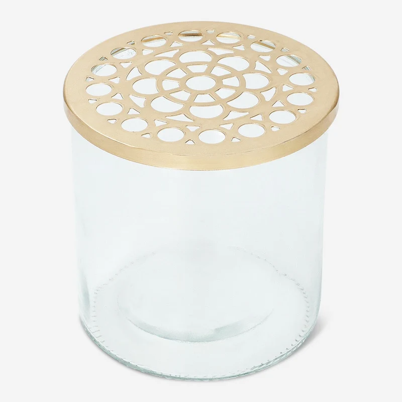 Vase with metal lid with holes