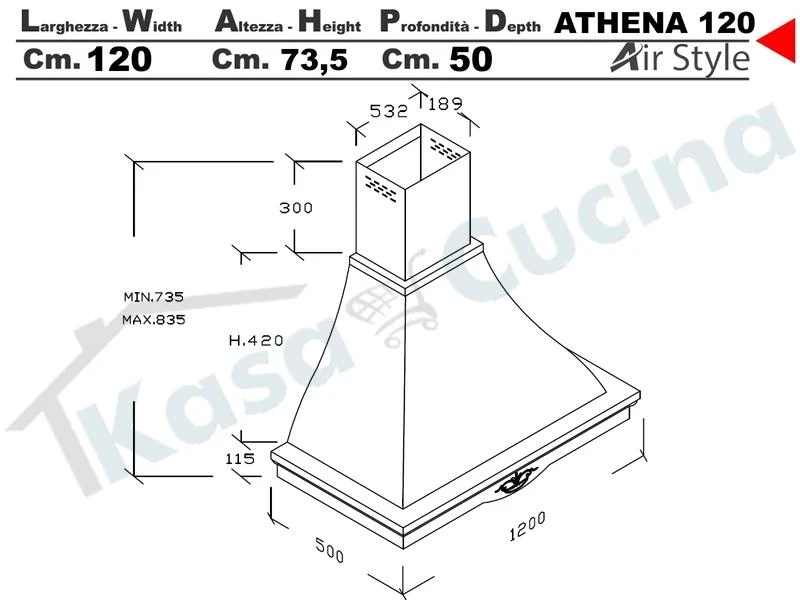 Cappa rustica ATHENA - 120cm