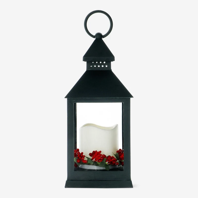 Lantern with led light and wreath