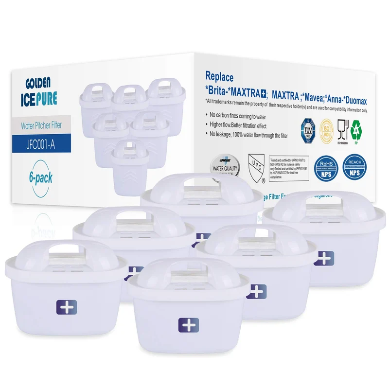 GOLDEN ICEPURE Filtro Acqua Ricambio per Brita Maxtra +, Brita Maxtra, Anna Duomax Confezione da 6 (Non per Brita Marella Fattura Disponibile) (6)