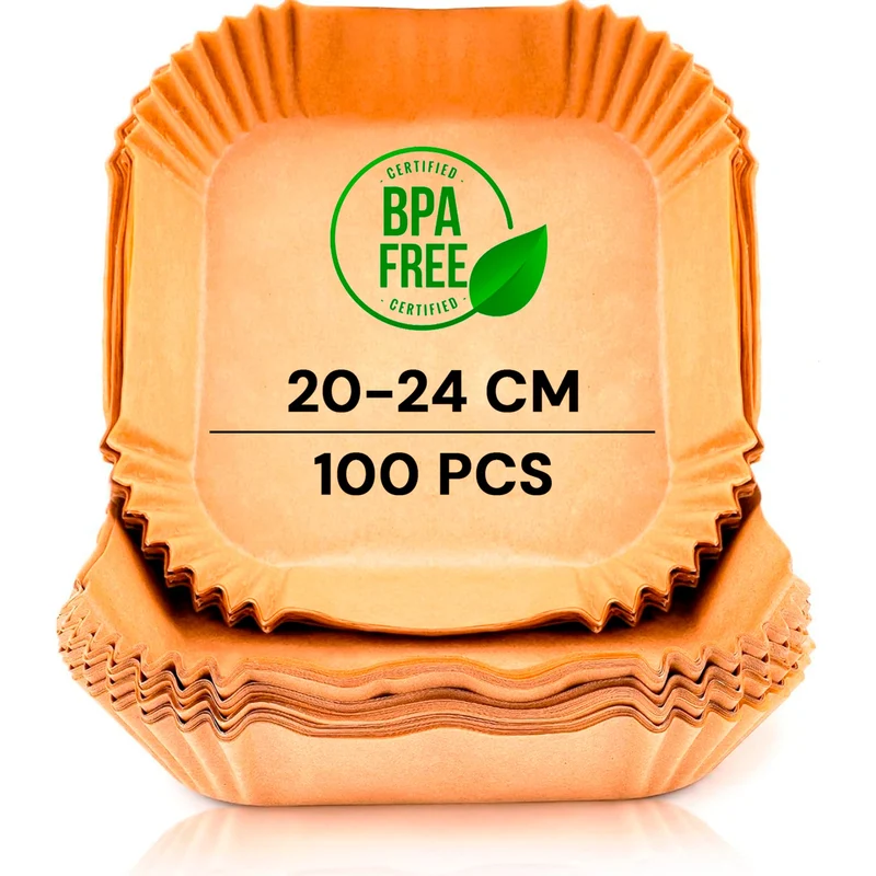edihome, Carta Forno per Friggitrice ad Aria, per Microonde, 100 unità, 20-24 cm, Quadrato-Rotondo, BPA Free, Monouso, Adatto al Forno, da 5 a 8 litri (Quadrata, 20-24 cm)