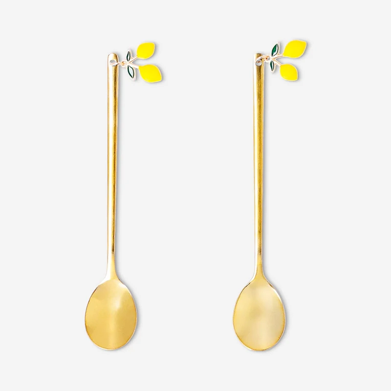 Gold dessert spoons with lemon decoration - 2 pcs