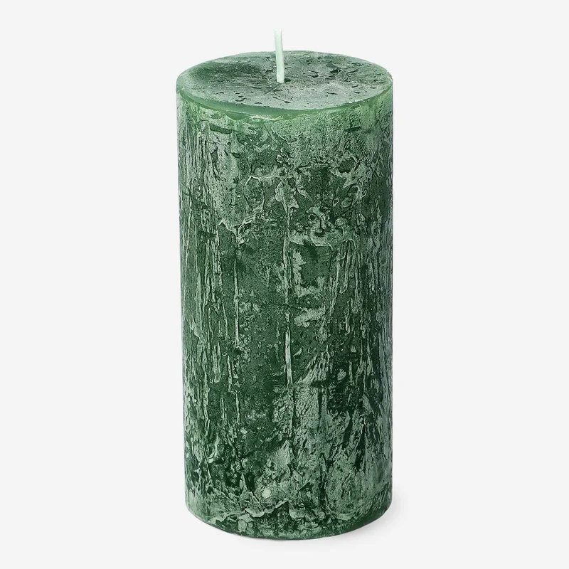 Dark Green Rustic Pillar Candle - 12 cm