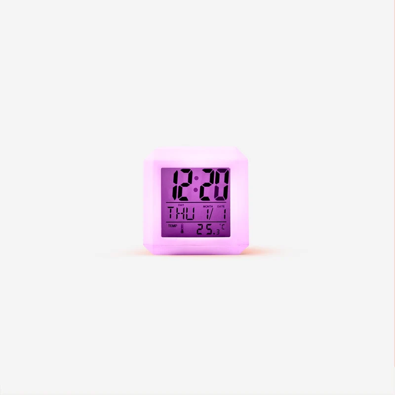 Digital alarm clock. Colour-changing