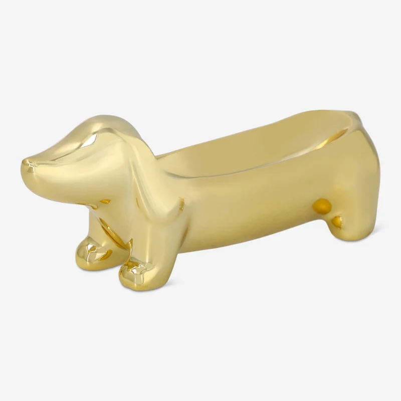 Gold sausage dog jewellery holder