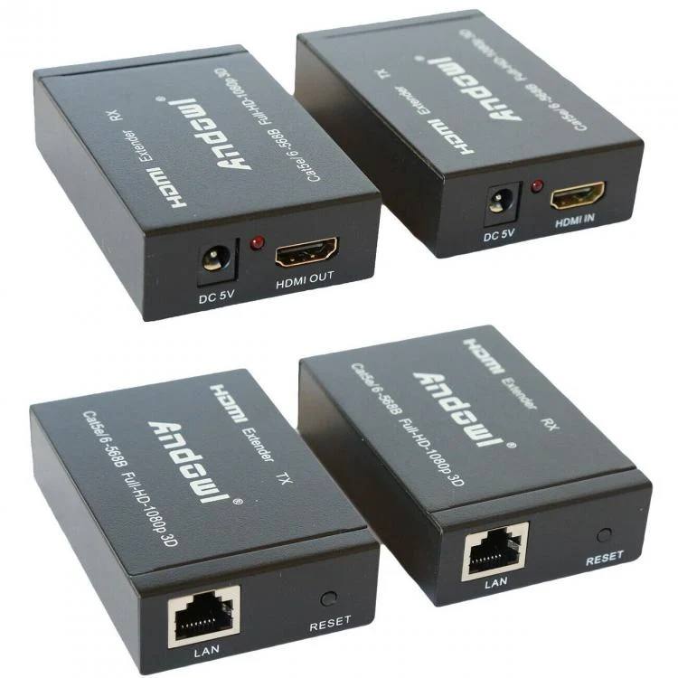 COPPIA HDMI EXTENDER ETHERNET CAVO DI RETE LAN OVER CAT5E CAT6 60 METRI 1080P 3D