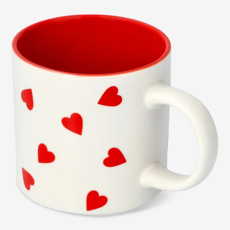Mug with red hearts and red inside - 350 ml
