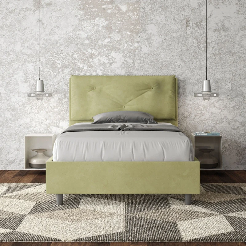 Letto imbottito Piazza e mezzo 130x190 cm Large - Con rete,Microfibra,Tè verde