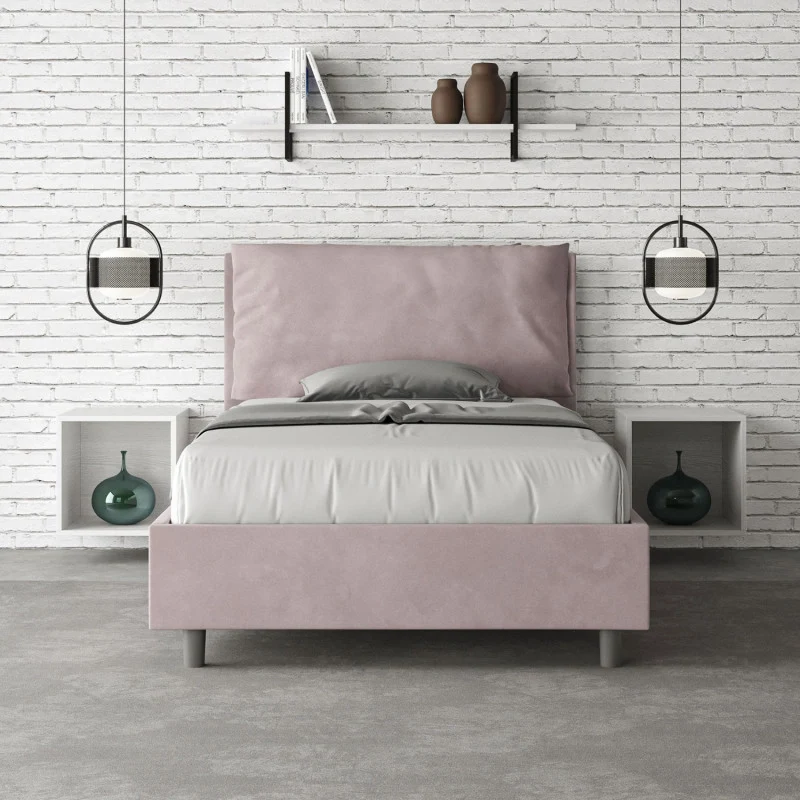 Letto imbottito Piazza e mezzo 130x190 cm Large - Senza rete,Glicine,Microfibra