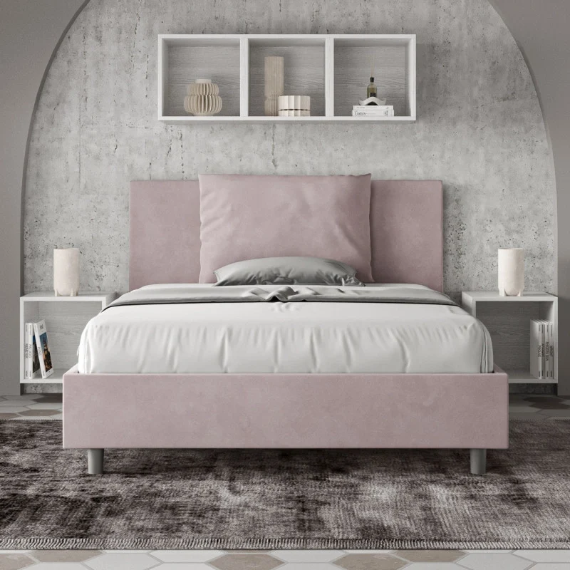 Letto imbottito Piazza e mezzo 130x190 cm Antea - Senza rete,Glicine,Microfibra